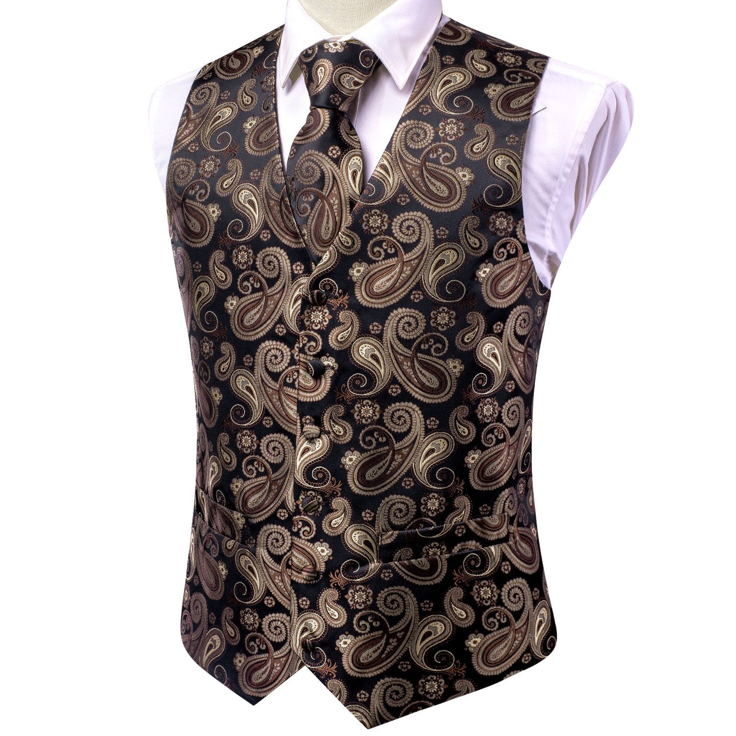Brown and Black Paisley Vest Set Home - Sophisticated Gentlemen