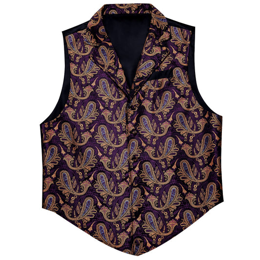 Brown and Purple Paisley Vest vest set S (Chest 38)   - Sophisticated Gentlemen