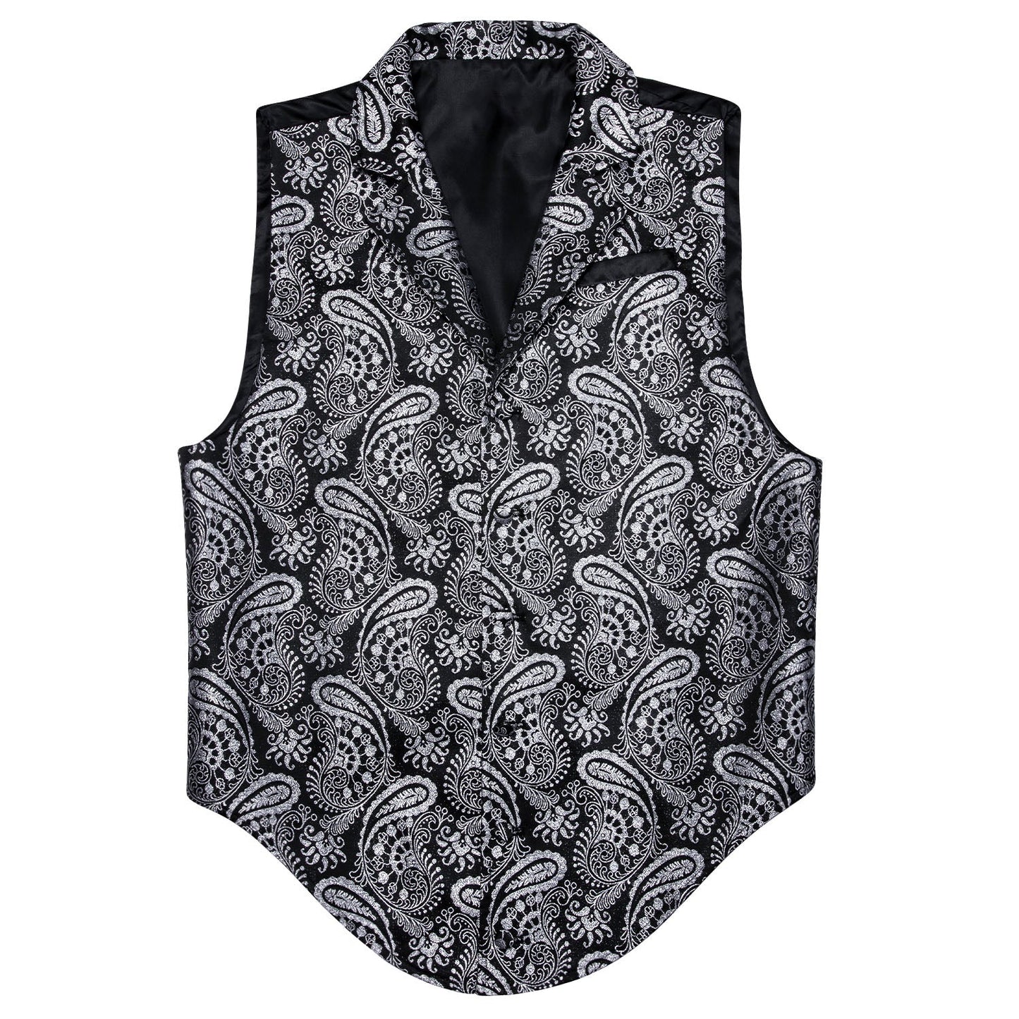 Silver and Black Paisley Vest vest set S (Chest 38) - Sophisticated Gentlemen