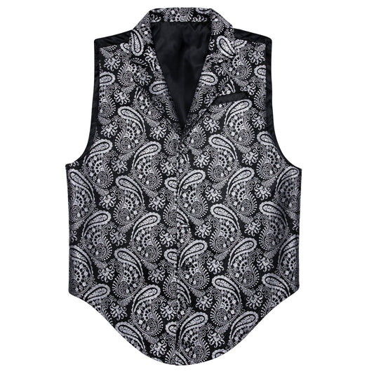 Silver and Black Paisley Vest vest set S (Chest 38)   - Sophisticated Gentlemen