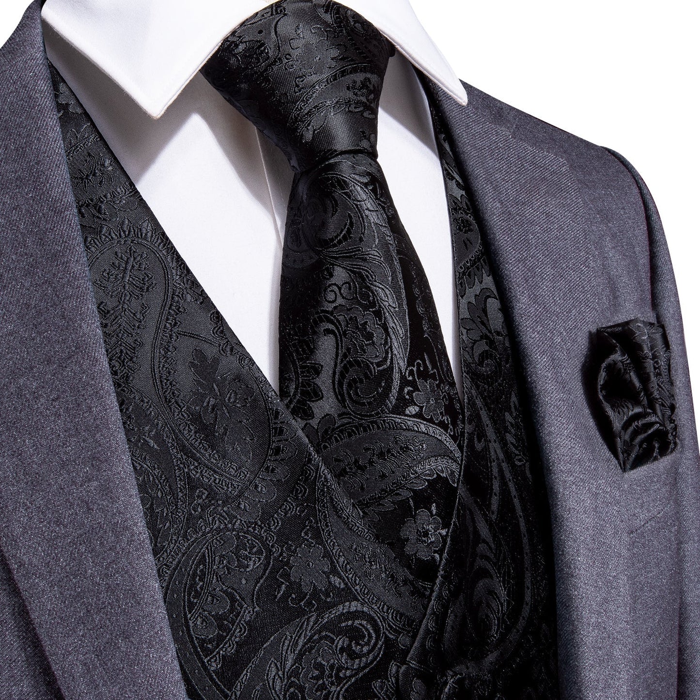 Luxury Black Paisley Vest Set vest set S (Chest 41) - Sophisticated Gentlemen