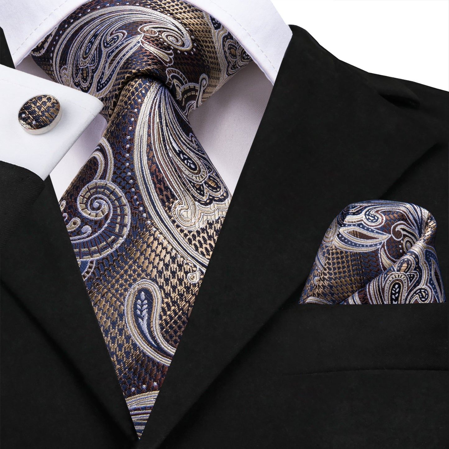 Business Flowers Tie, Pocket Square and Cufflinks tie sets - Sophisticated Gentlemen