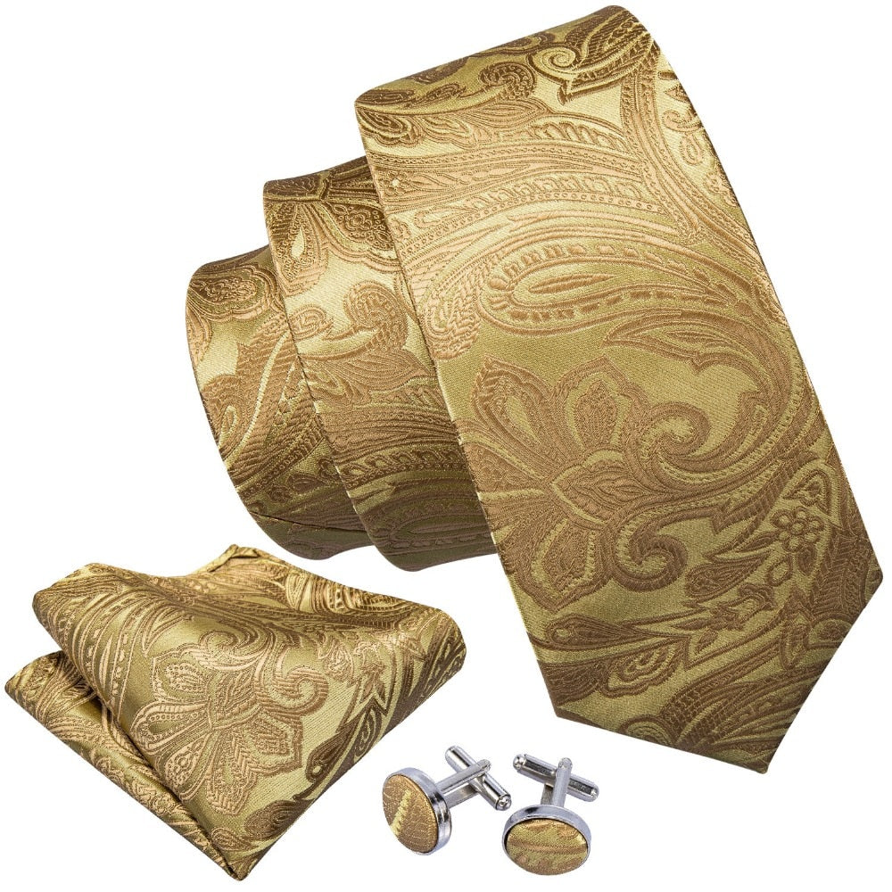 Ancient Gold Tie, Pocket Square and Cufflinks tie sets - Sophisticated Gentlemen