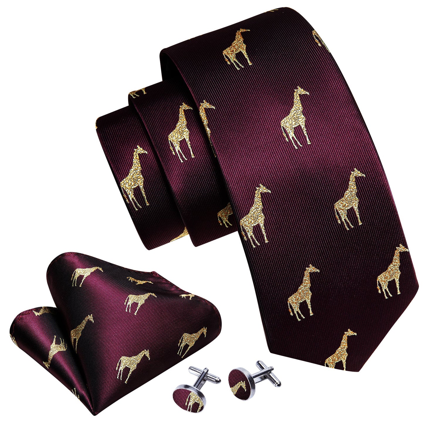 Burgundy Giraffe Silk Tie Set tie set - Sophisticated Gentlemen