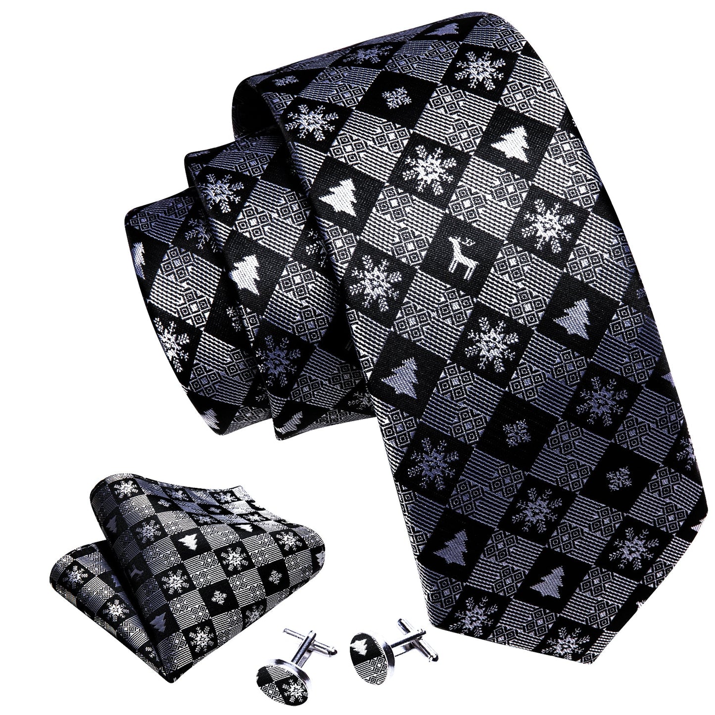 Black and Gray Snowflakes Tie Set tie sets - Sophisticated Gentlemen