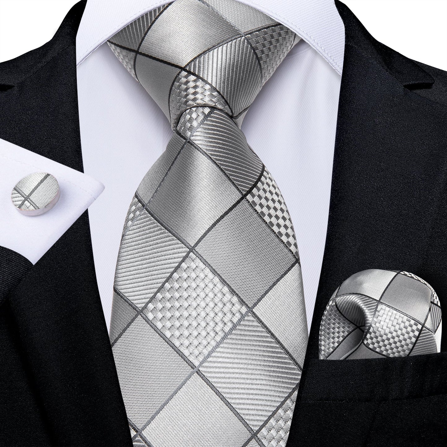 Silver Squares Tie Set tie sets - Sophisticated Gentlemen