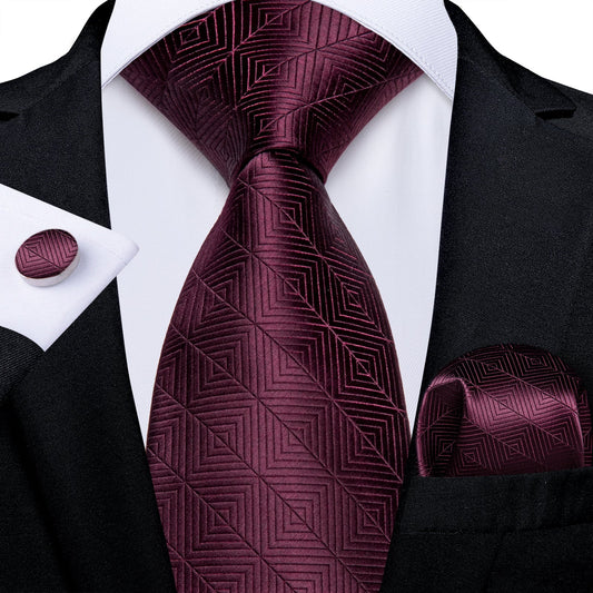 Wine Red Geometry Tie Set tie set - Sophisticated Gentlemen