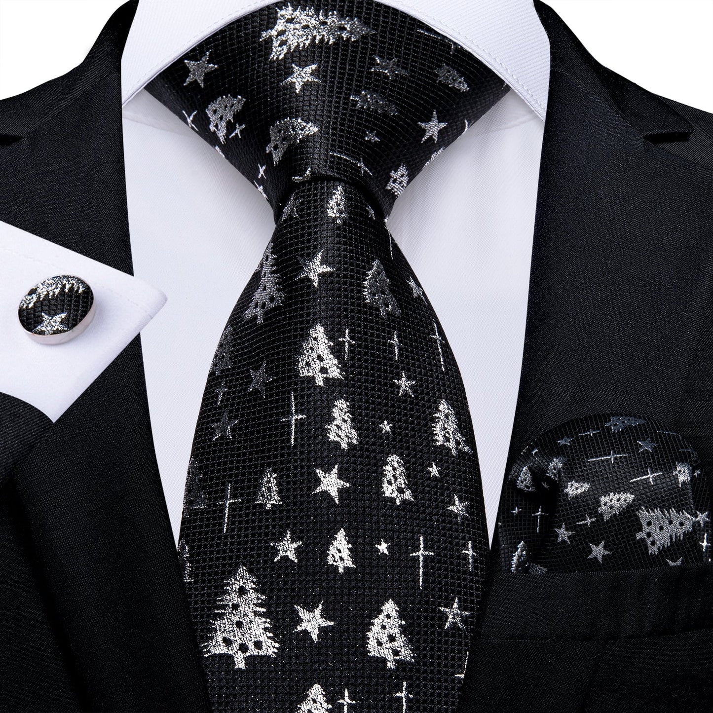 Silver and Black Christmas Tie Set tie sets - Sophisticated Gentlemen