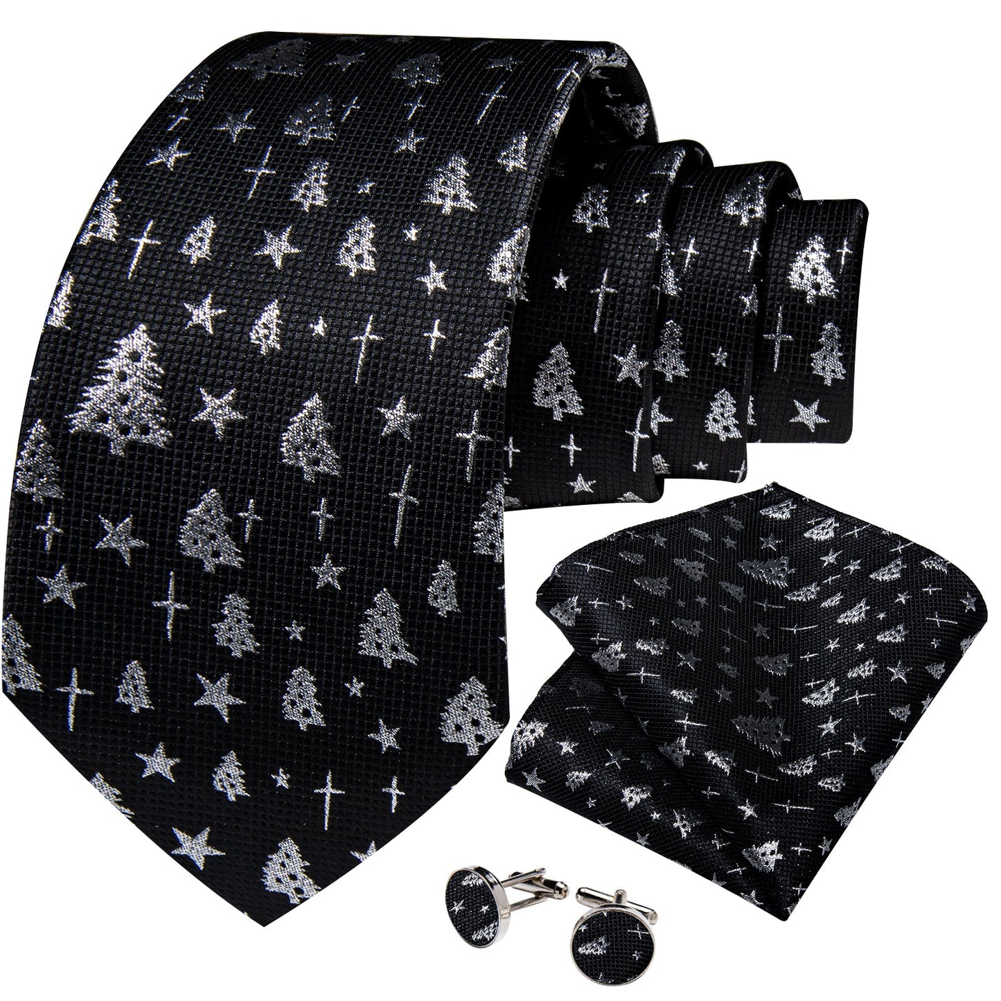 Silver and Black Christmas Tie Set tie sets - Sophisticated Gentlemen