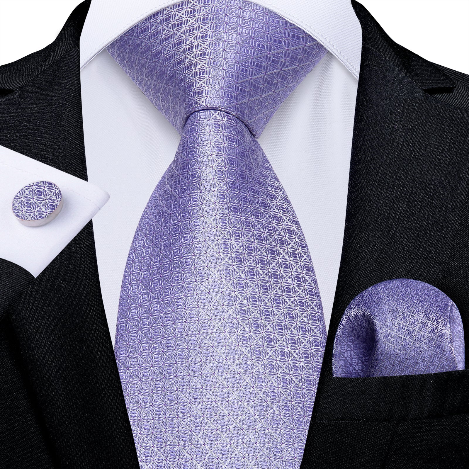 Lavender Plaid Tie, Pocket Square and Cufflinks – Sophisticated