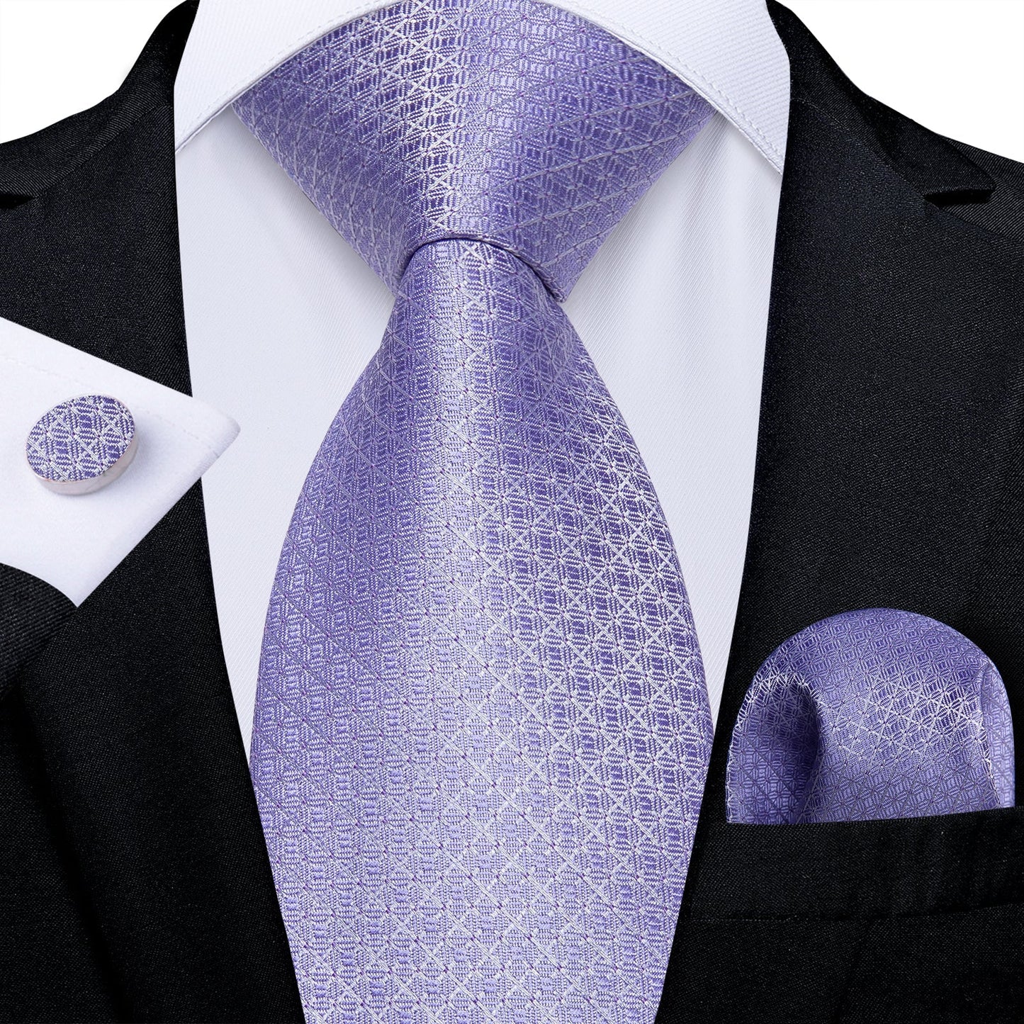Lavender Plaid Tie, Pocket Square and Cufflinks tie sets - Sophisticated Gentlemen