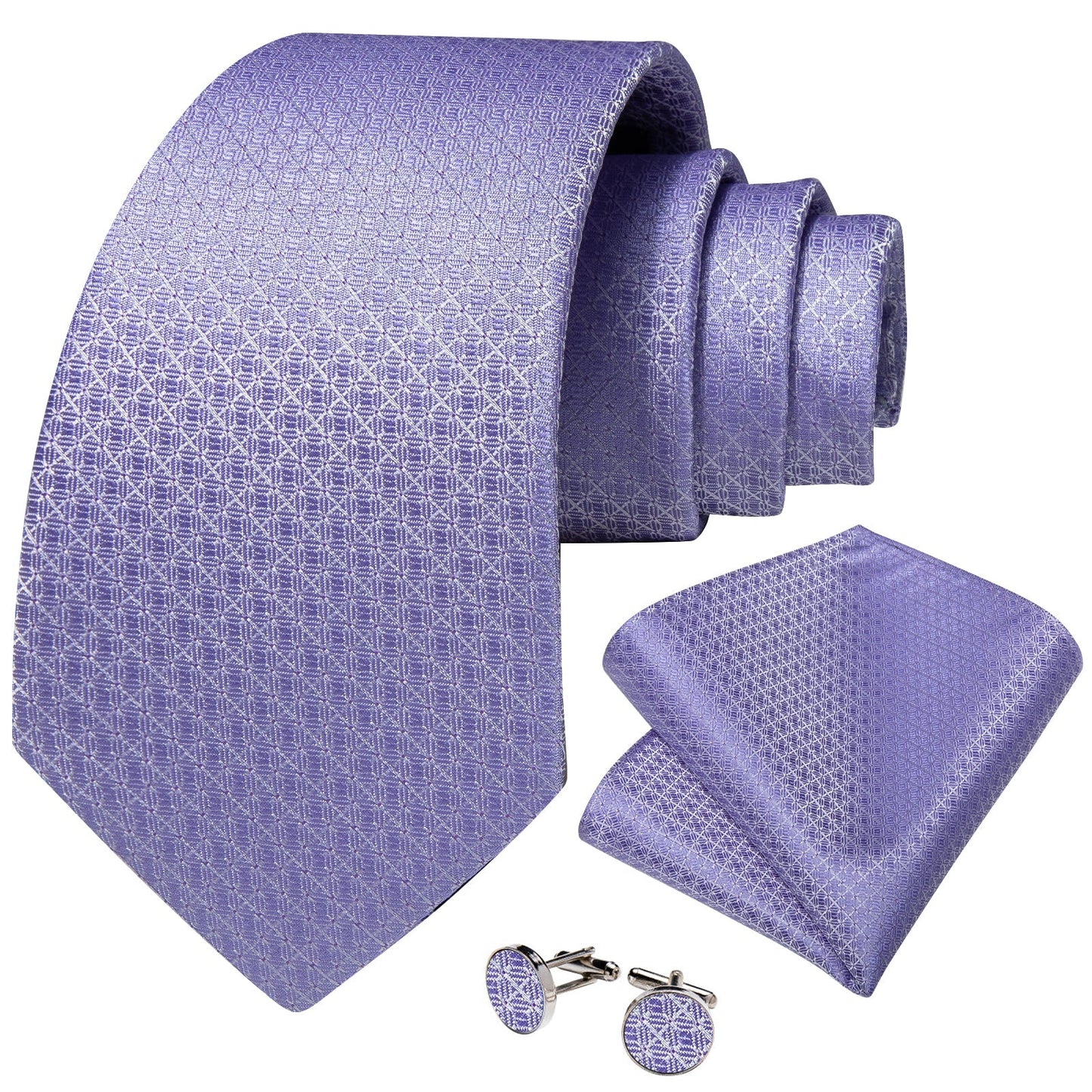 Lavender Plaid Tie, Pocket Square and Cufflinks tie sets - Sophisticated Gentlemen