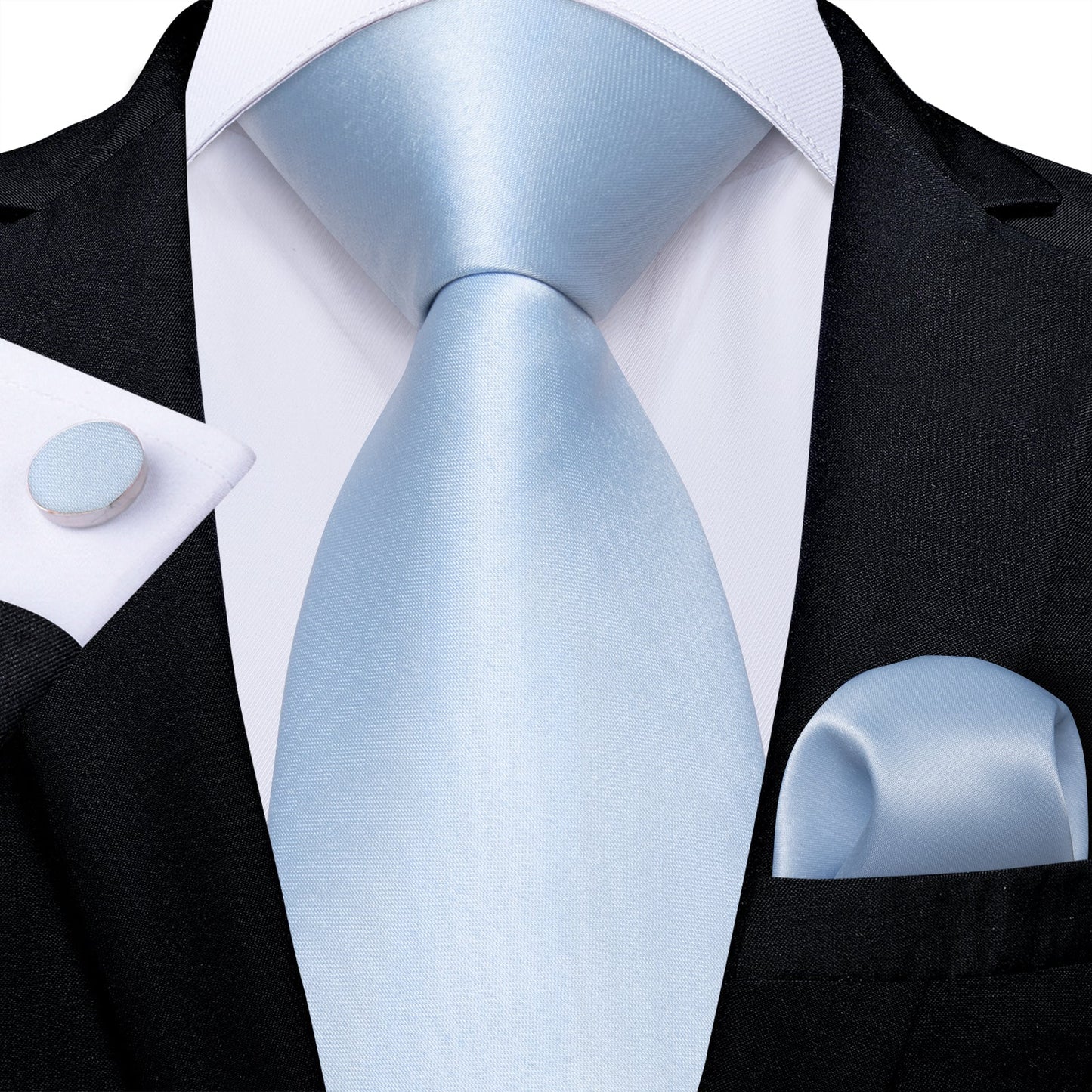 Baby Blue Silk Tie, Pocket Square and Cufflinks tie sets Default Title - Sophisticated Gentlemen