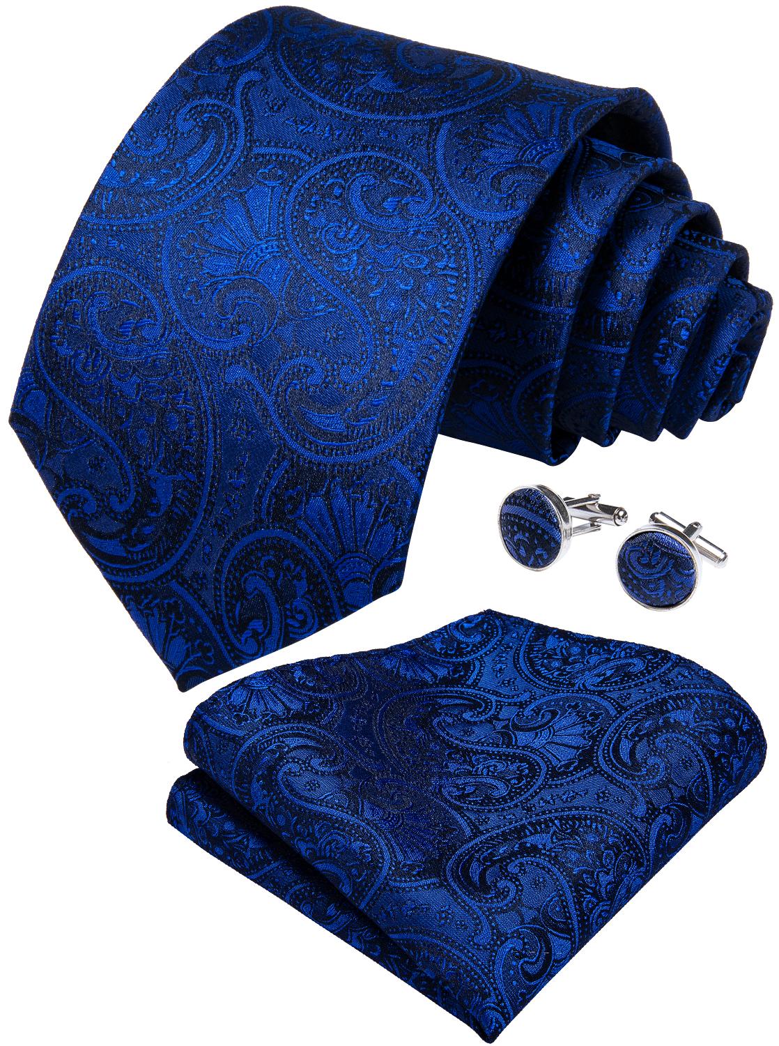 Luxury Blue Paisley Tie, Pocket Square and Cufflinks tie sets - Sophisticated Gentlemen
