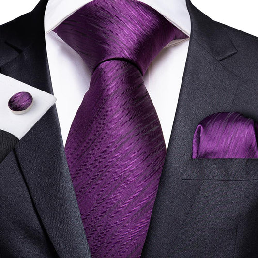 Purple Solid Tie, Pocket Square and Cufflinks Tie sets - Sophisticated Gentlemen