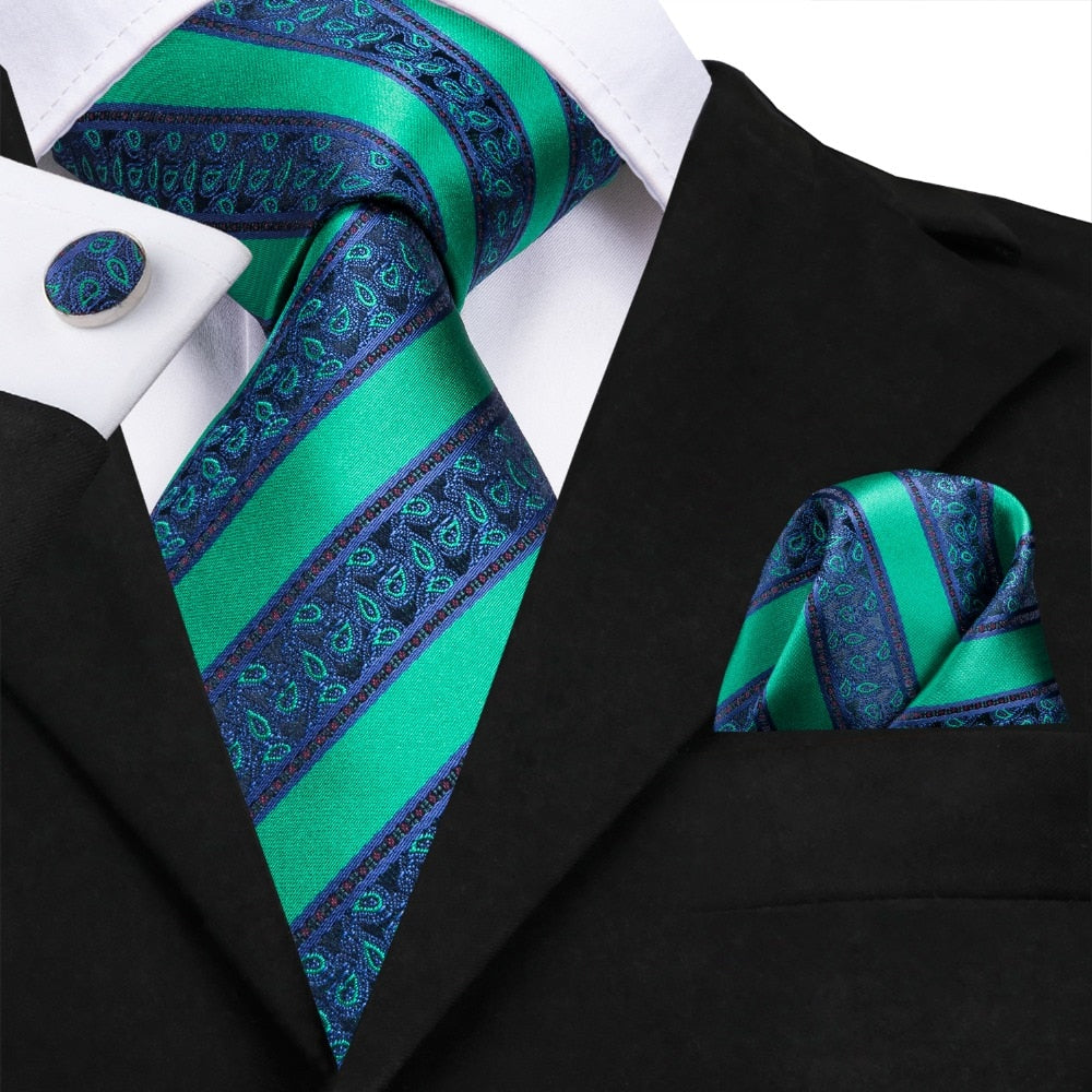 Green Avalanche Tie, Pocket Square and Cufflinks tie sets - Sophisticated Gentlemen