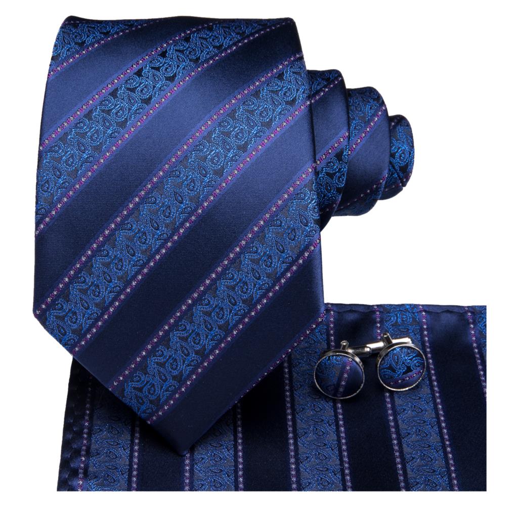Striped Paisley Tie, Pocket Square and Cufflinks tie sets - Sophisticated Gentlemen