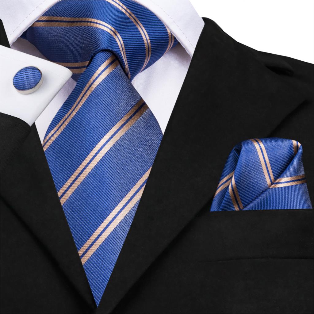 Blue and Gold Striped Tie Set tie sets - Sophisticated Gentlemen