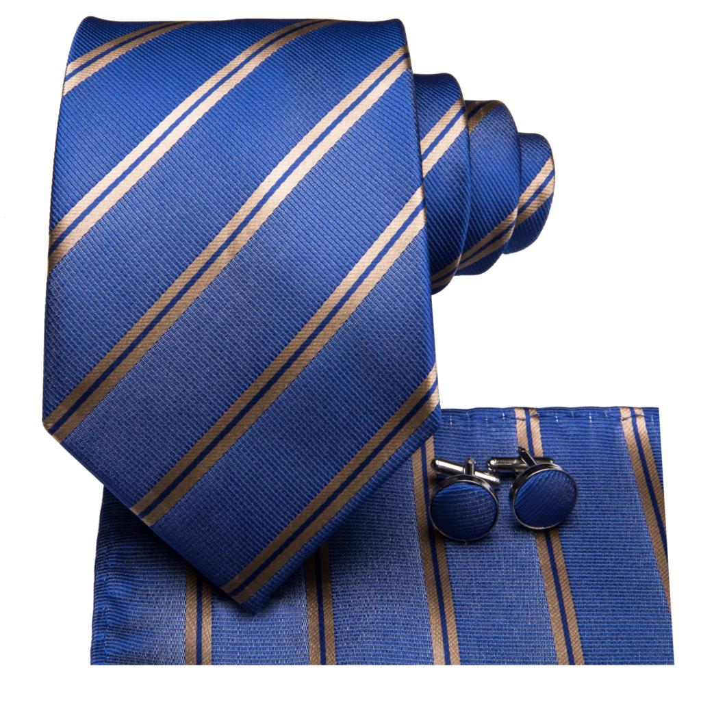 Blue and Gold Striped Tie Set tie sets - Sophisticated Gentlemen