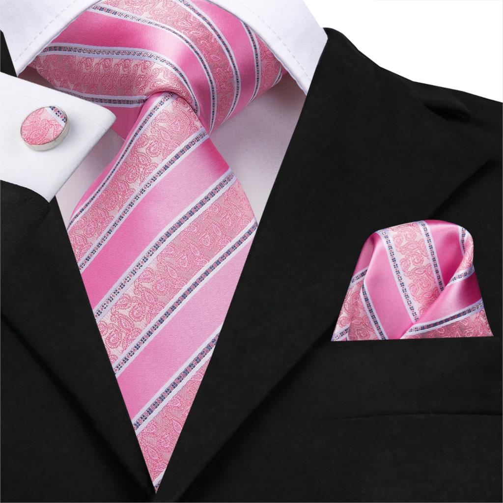 Striped Paisley Tie Set in Pink tie sets - Sophisticated Gentlemen