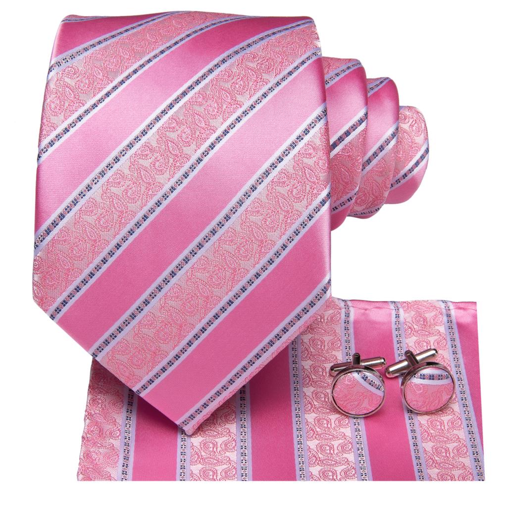 Striped Paisley Tie Set in Pink tie sets - Sophisticated Gentlemen