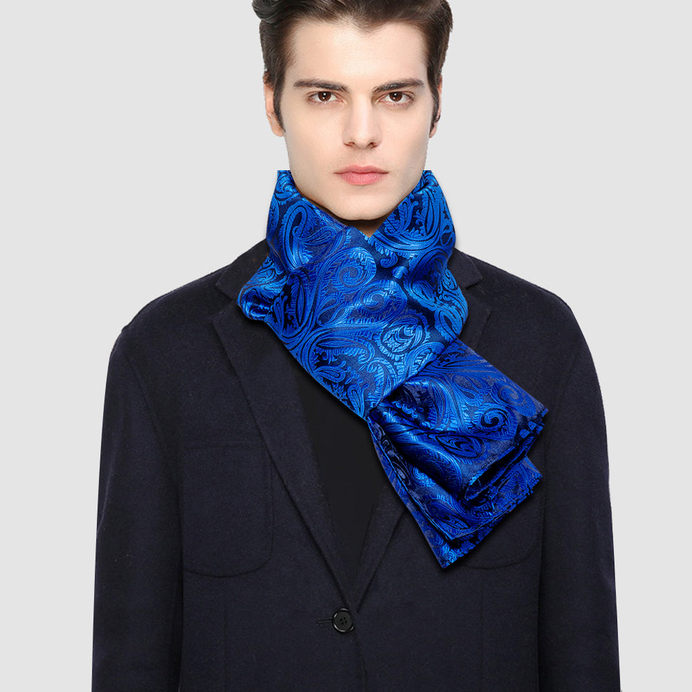 Royal Blue Paisley Silk Scarf Scarf    - Sophisticated Gentlemen