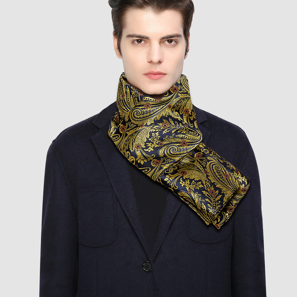 Navy and Yellow Floral Silk Scarf Scarf - Sophisticated Gentlemen