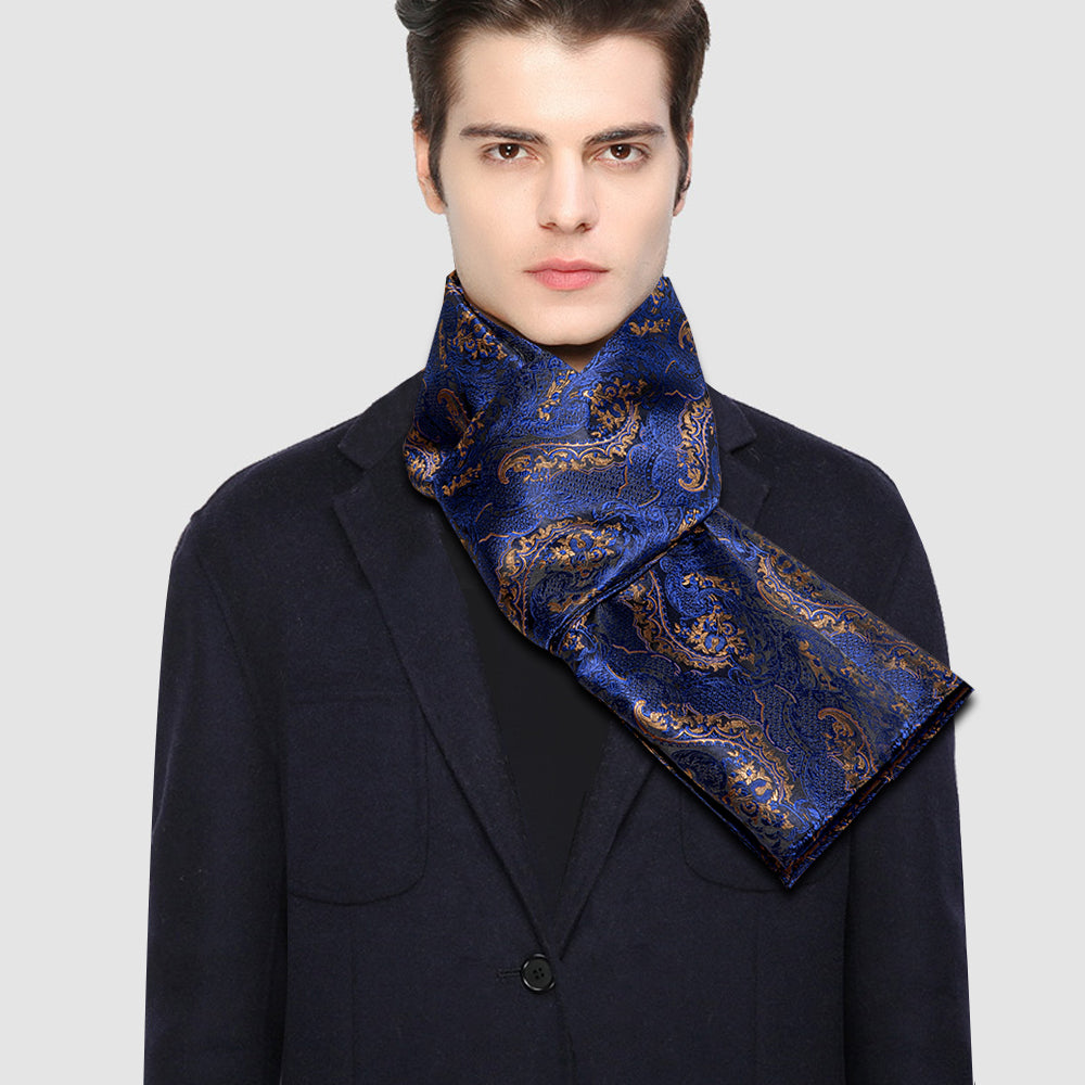 Blue Floral Silk Scarf Scarf - Sophisticated Gentlemen
