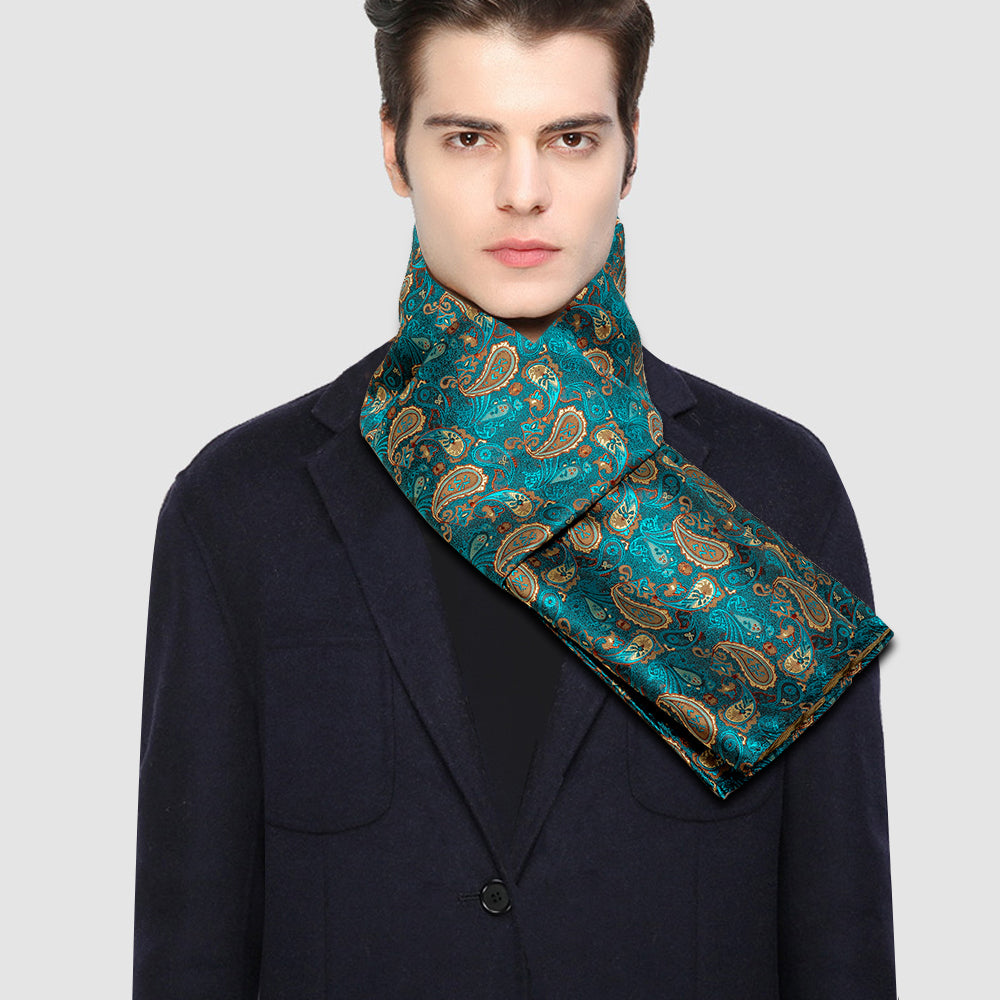 Green and Gold Paisley Silk Scarf Scarf - Sophisticated Gentlemen