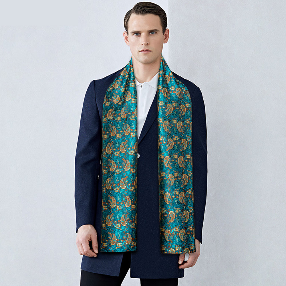 Green and Gold Paisley Silk Scarf Scarf - Sophisticated Gentlemen