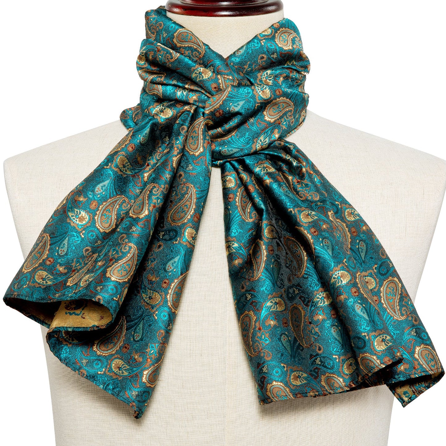 Green and Gold Paisley Silk Scarf Scarf - Sophisticated Gentlemen