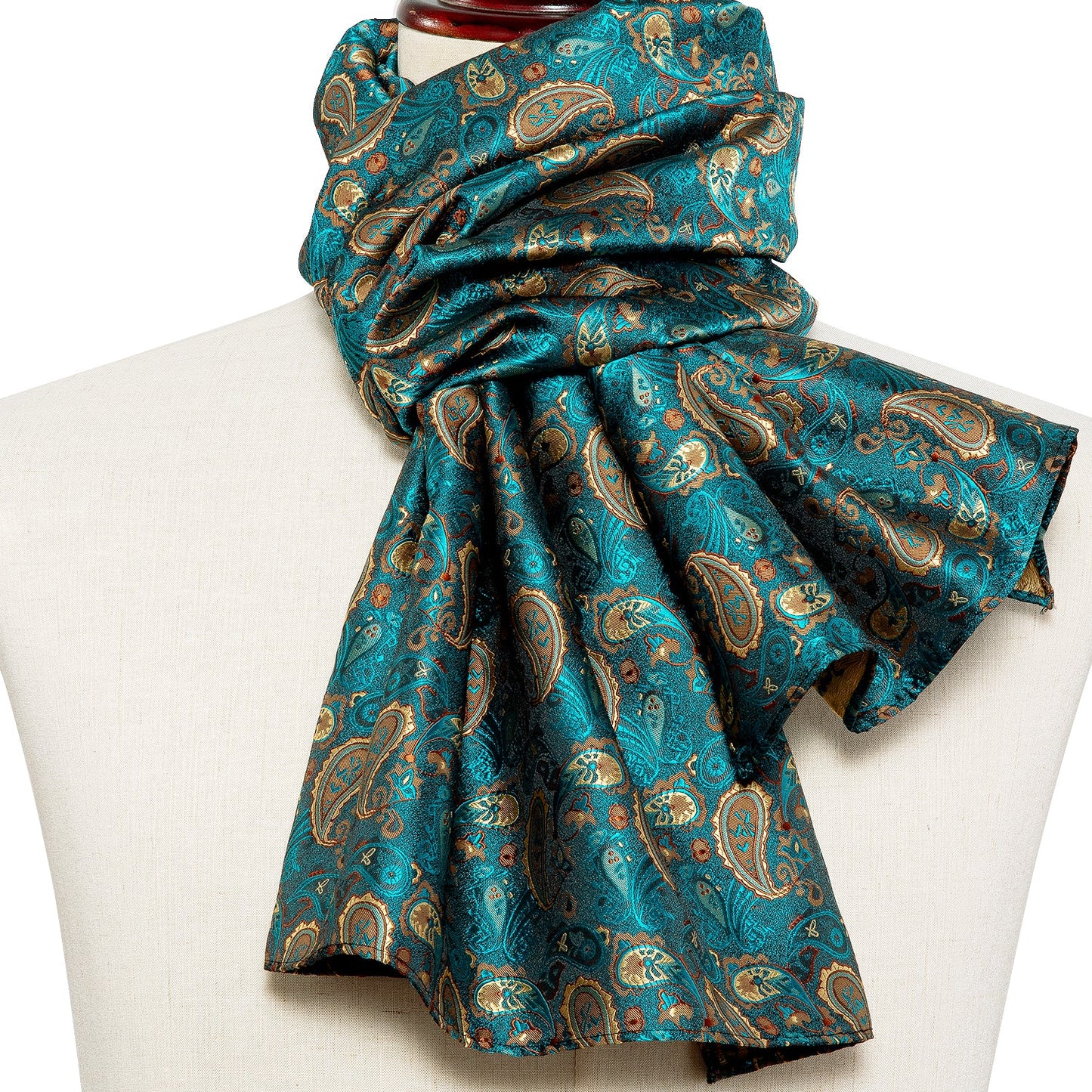 Green and Gold Paisley Silk Scarf Scarf - Sophisticated Gentlemen