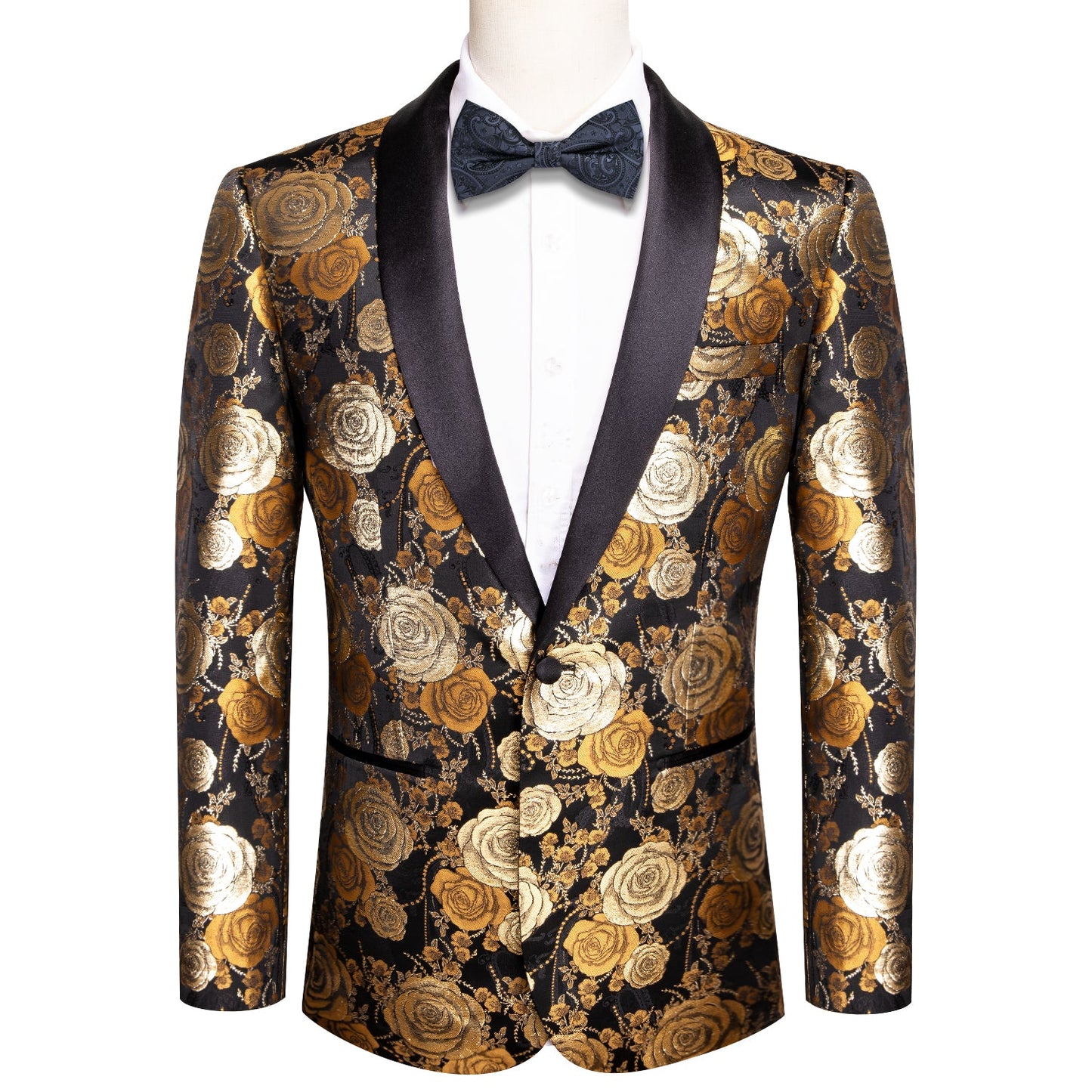 Floral Black & Gold Tuxedo Jacket tuxedo S (38) - Sophisticated Gentlemen