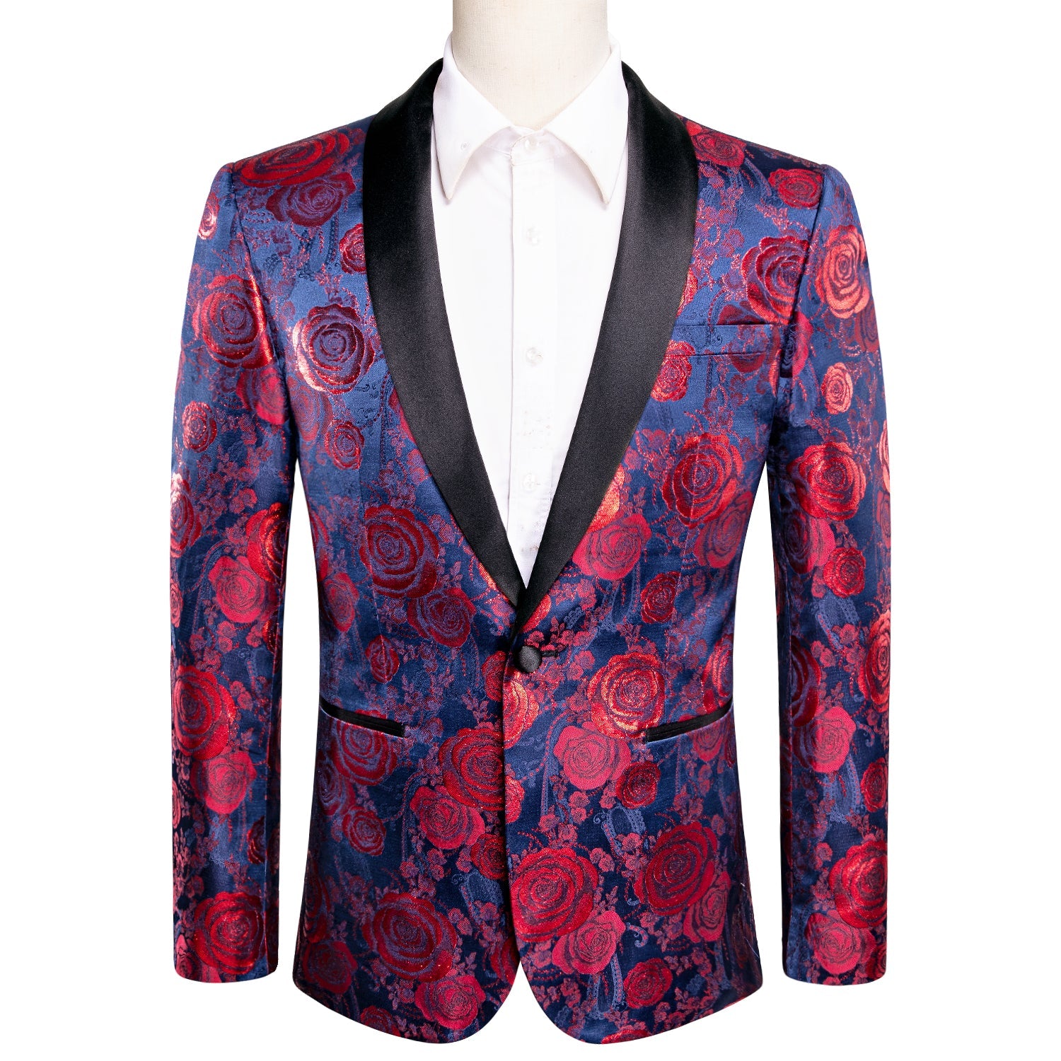 Blue and Red Floral Tuxedo Jacket tuxedo S (38)   - Sophisticated Gentlemen