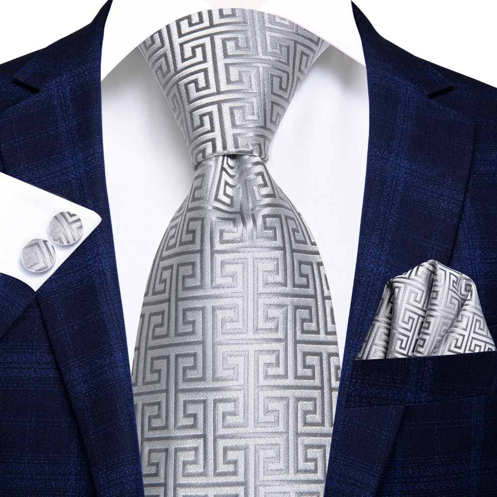 Tie, Pocket Square and Cufflinks In Silver Tie sets - Sophisticated Gentlemen