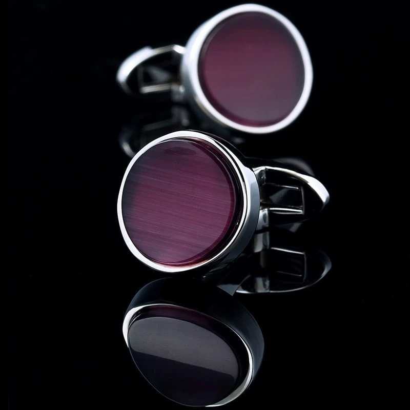 Round Purple Stone Cufflinks Cufflink - Sophisticated Gentlemen