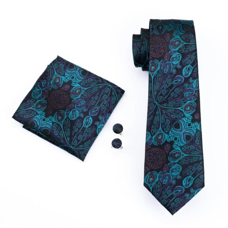 Peacock Dance Tie, Pocket Square and Cufflinks tie sets - Sophisticated Gentlemen