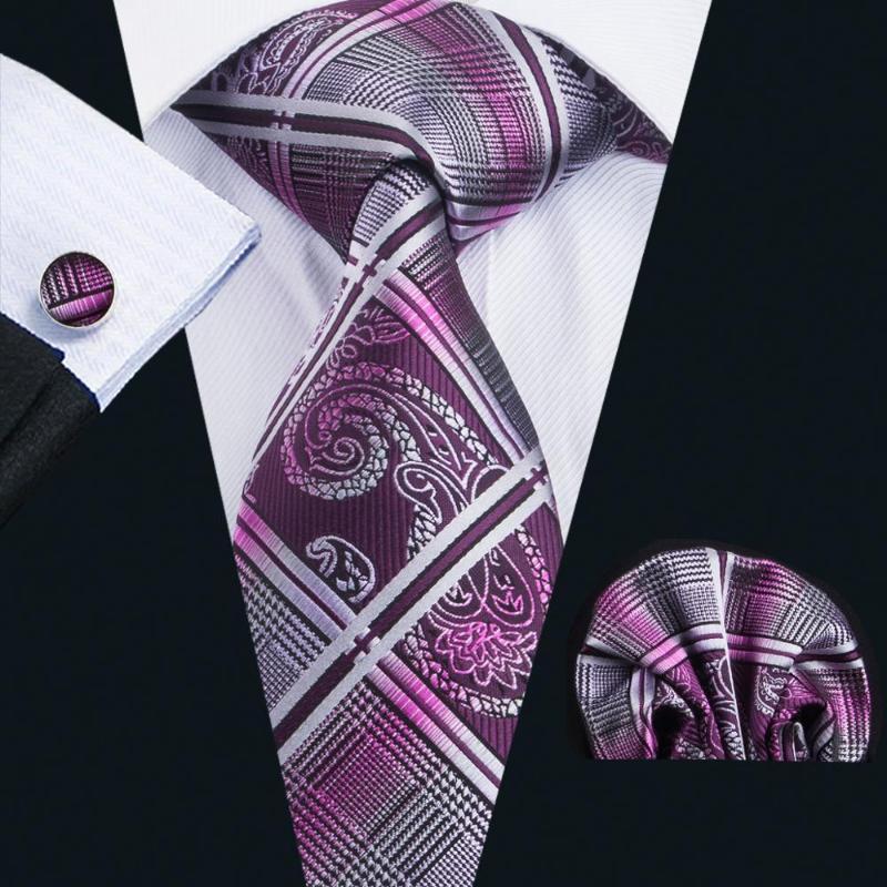 Purple Glen Plaid Silk Tie, Pocket Square and Cufflinks Set tie sets Standard packaging - Sophisticated Gentlemen
