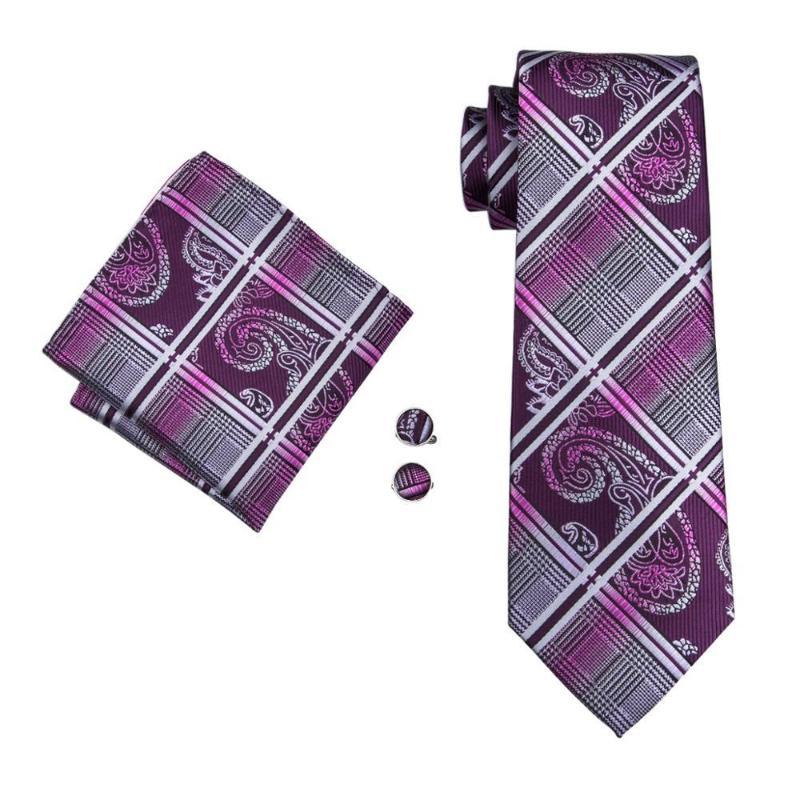 Purple Glen Plaid Silk Tie, Pocket Square and Cufflinks Set tie sets - Sophisticated Gentlemen