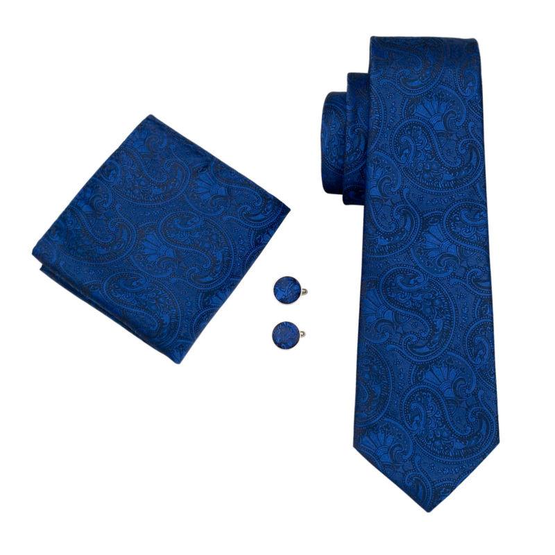 Royal Blue Paisley Tie, Pocket Square and Cufflinks tie sets - Sophisticated Gentlemen