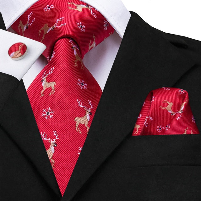 Snowflakes and Deers Tie, Pocket Square and Cufflinks tie sets - Sophisticated Gentlemen