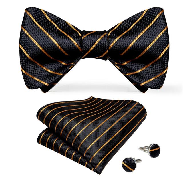 Luxury Gold and Black Striped Bow Tie Set bow ties - Sophisticated Gentlemen