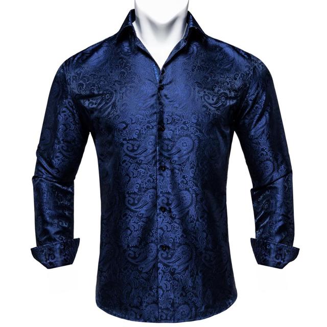 Navy Blue Paisley Dress Shirt shirt S   - Sophisticated Gentlemen