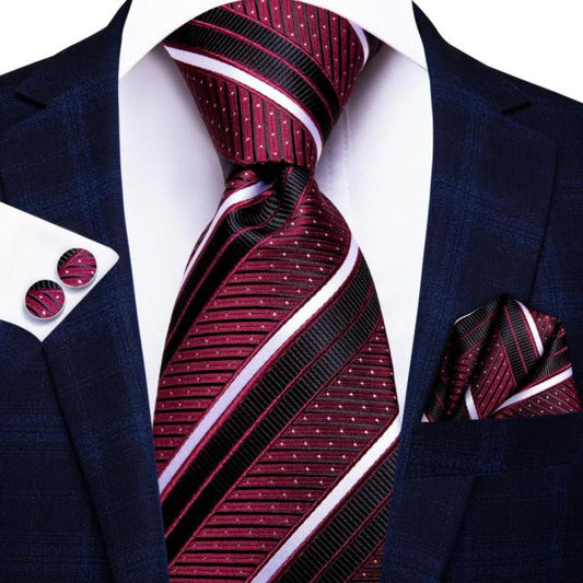 Luxury Red Triple Stripe Necktie tie sets - Sophisticated Gentlemen