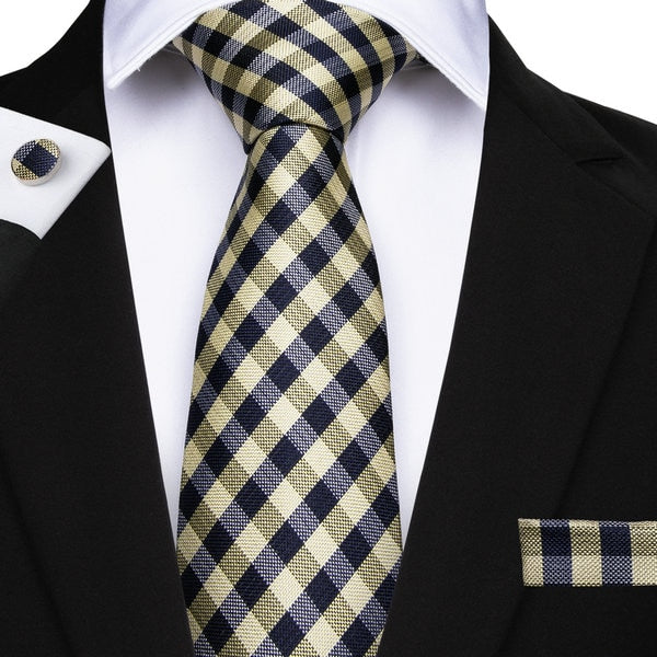Checks Over Stripes Tie, Pocket Square and Cufflinks tie sets    - Sophisticated Gentlemen