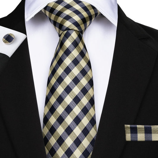 Checks Over Stripes Tie, Pocket Square and Cufflinks tie sets    - Sophisticated Gentlemen