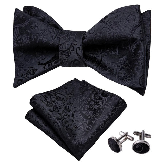 All Black Paisley Bow Tie Set bow tie - Sophisticated Gentlemen