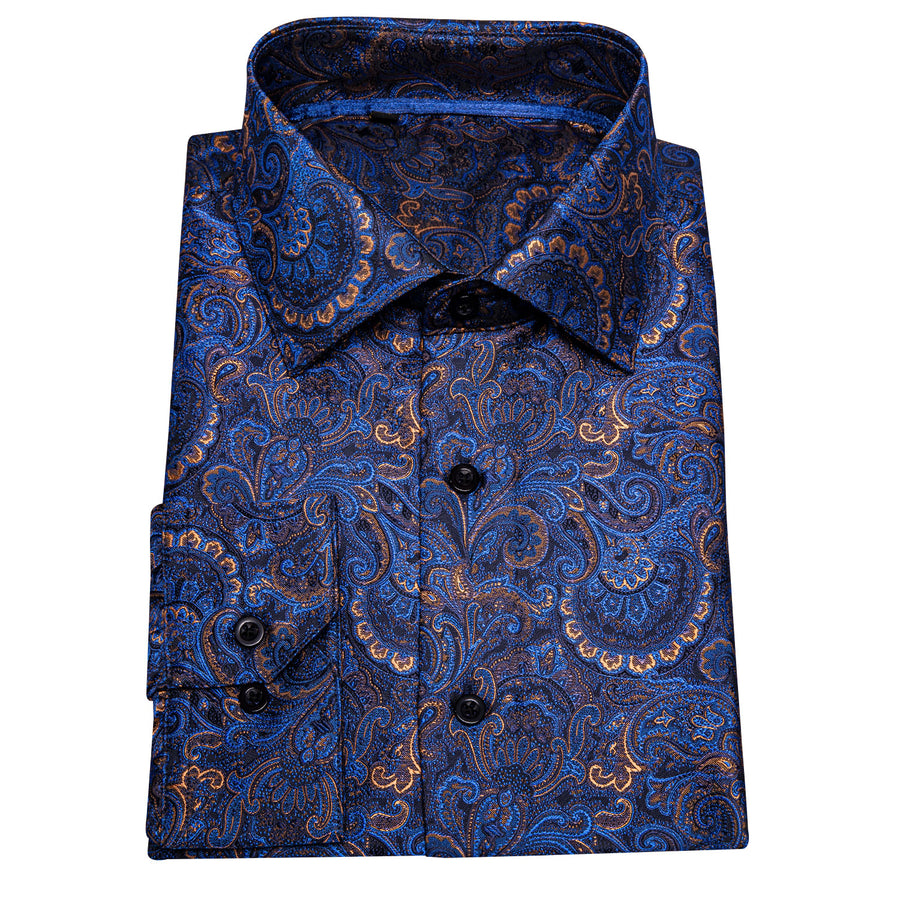 Blue Paisley Silk Dress Shirt shirt    - Sophisticated Gentlemen
