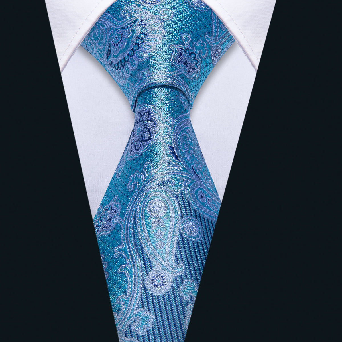 Light Blue Jacquard Paisley Tie, Pocket Square and Cufflinks Set tie sets    - Sophisticated Gentlemen