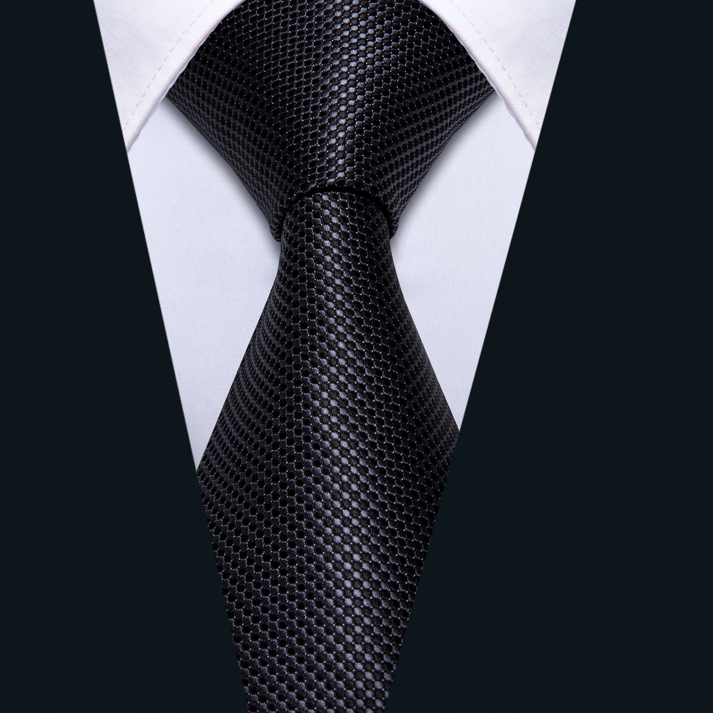 Black Micro-Textured Silk Tie, Pocket Square & Cufflinks Set